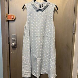 Retro Sleeveless Floral Denim Chambray Swing Mini Dress